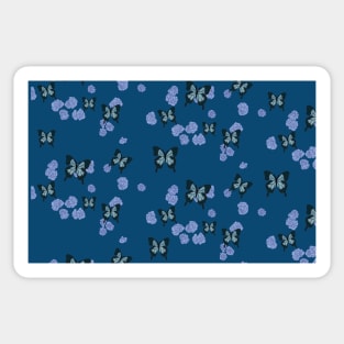 Blue Butterfly and Roses Pattern Sticker
